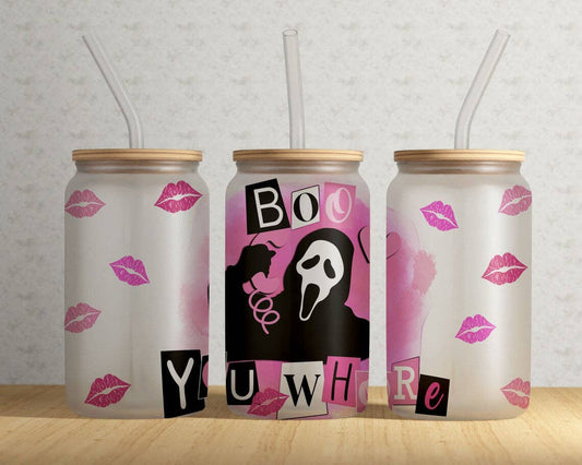 Boo You Whore Mean Girls Scream Halloween 16oz Frosted Libbey Glass Tumbler