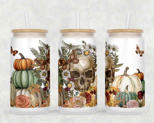 Pumpkin Skull 16oz Libby Glass Tumbler